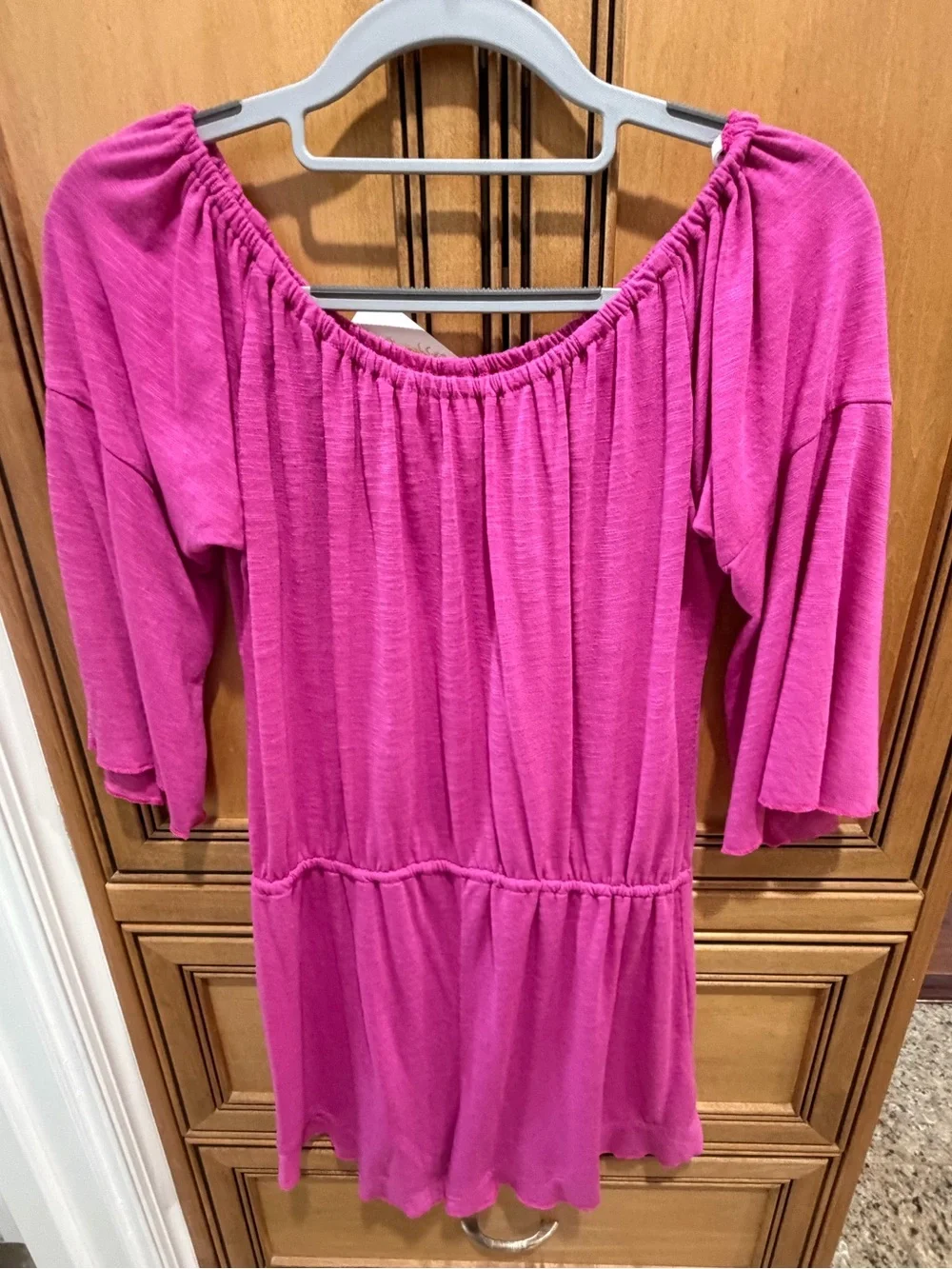 BECCA Bright Fuchsia Off-Shoulder Romper Coverup